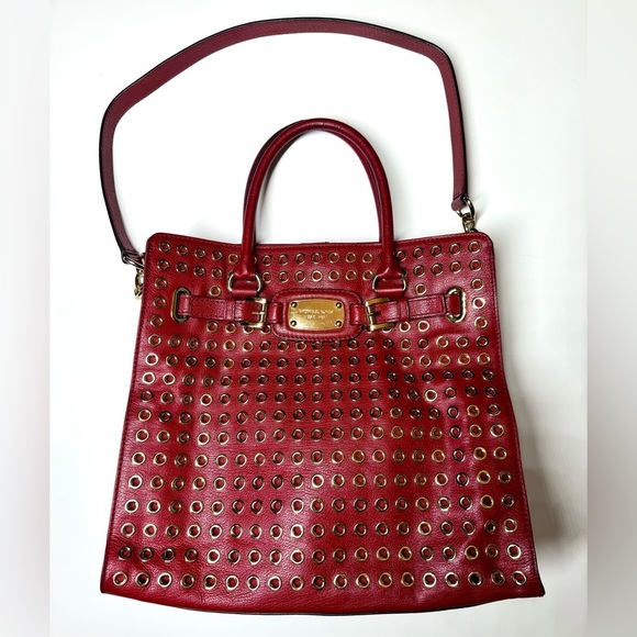 Michael Kors Women’s Leather Large Shoulder Tote Bag with Gold Studs - Picture 4 of 12